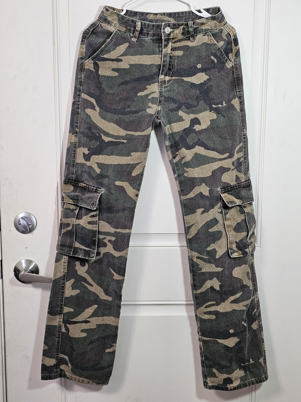 SHEIN Tall Camo Cargo Jeans XS Low Rise Straight Leg Utility Y2K